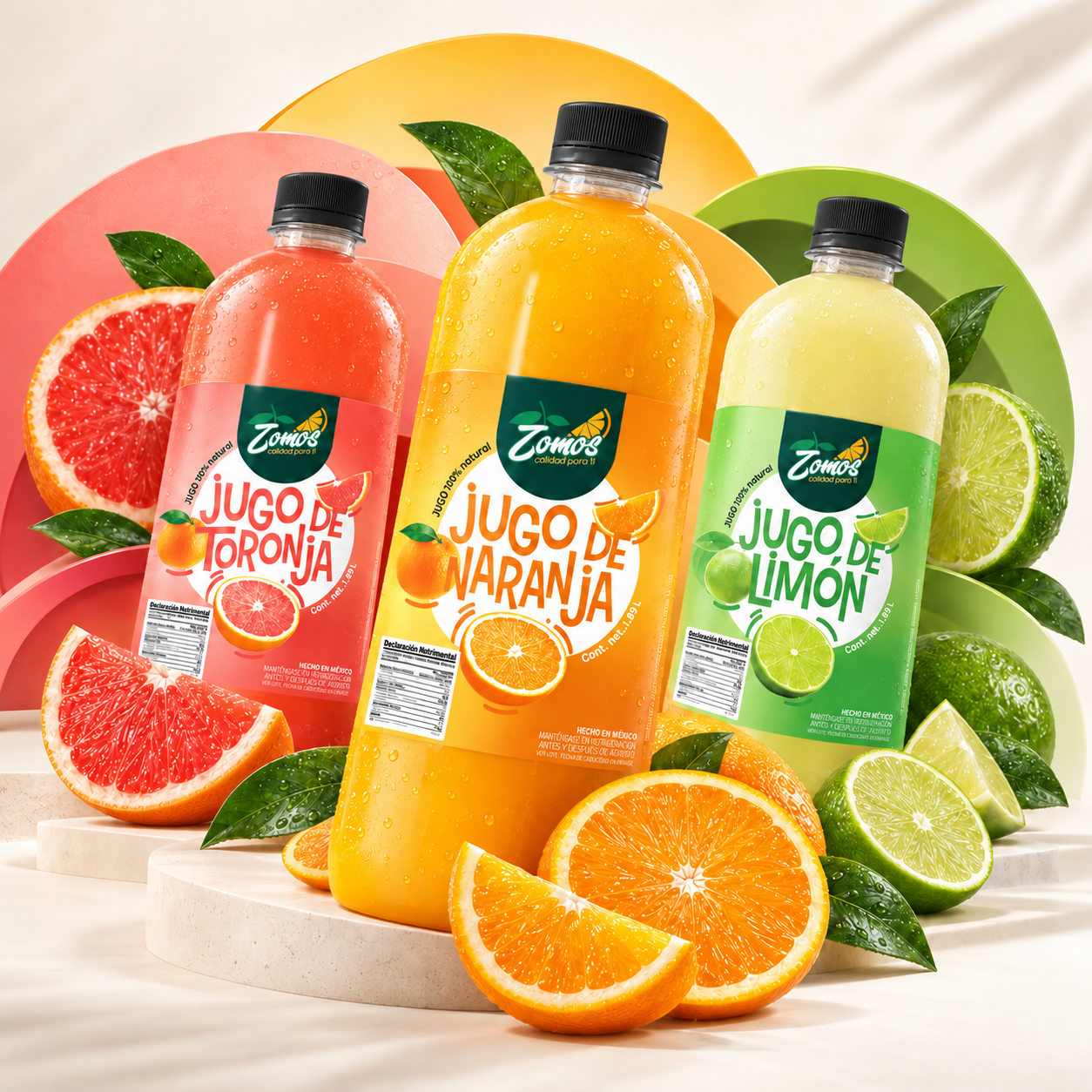 Jugos Zomos de naranja, toronja y limón